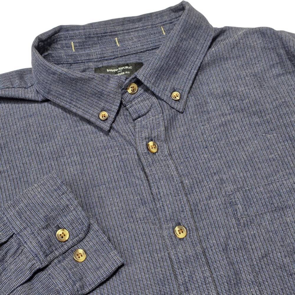 Banana Republic Factory Mens Untucked Fit Button Down Shirt‎ Blue Stripe Size L